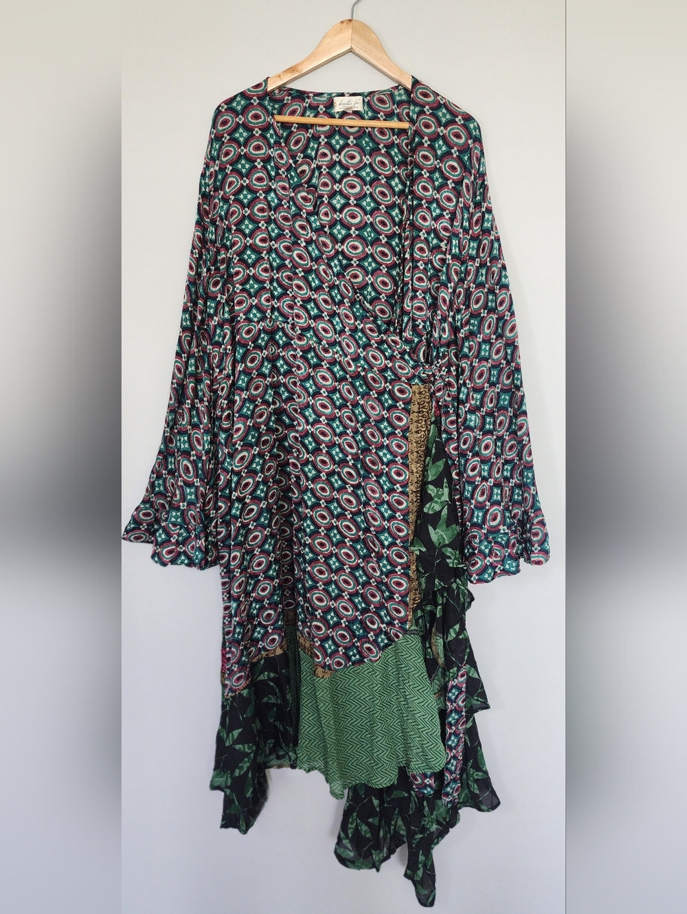 Kantha Bae Flourish Wrap Dress Ultra Lux Vintage Crepe Sari Never Worn OS